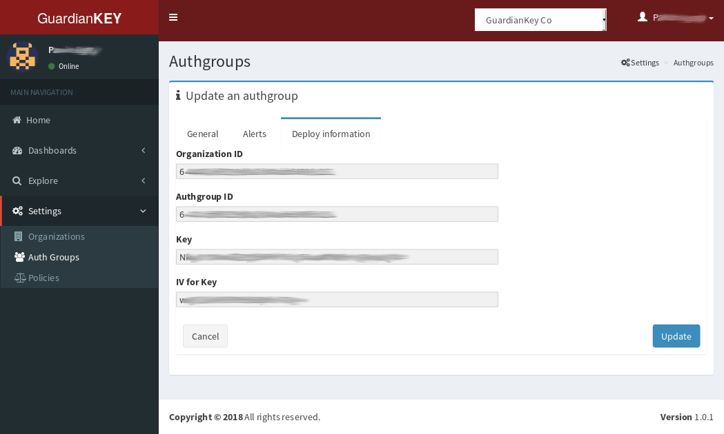 Checking deployment information for an authgroup